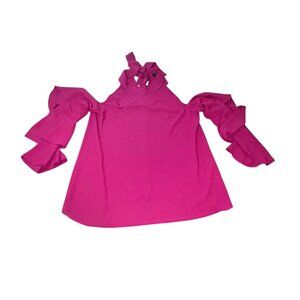 1.state Womens Small Dark Magenta Cold Shoulder Halter Tiered Bell Sleeve Blouse